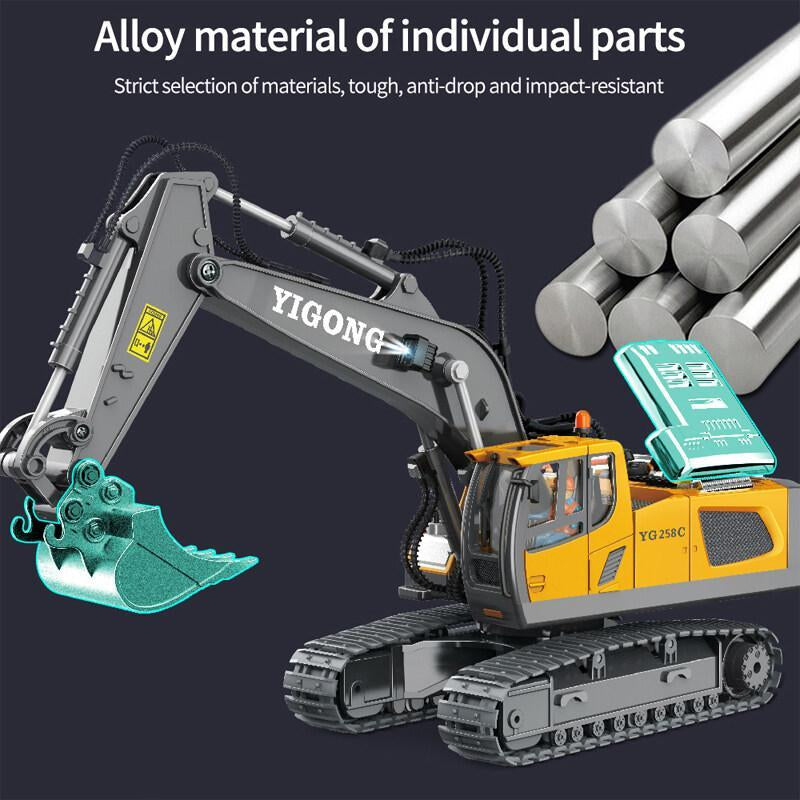Remote Control Excavator Construction Toys for Boys,2×1200Mah RC Excavator Toy with Shovel & Light Drift