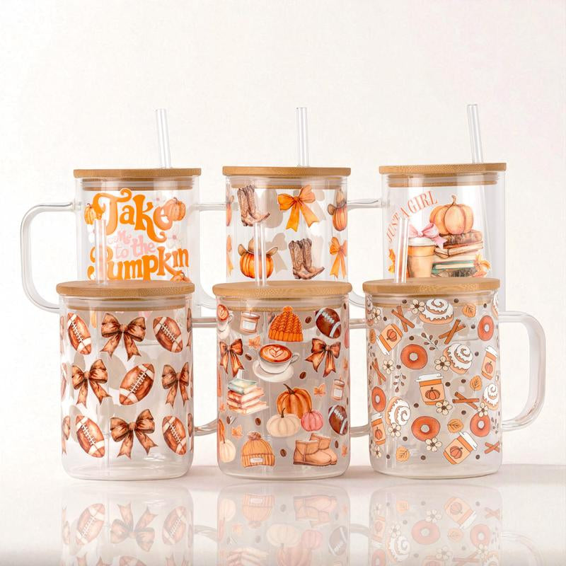 Sip-Sip Hooray! 17Oz Fall Glass Mug β Pumpkin Spice Aesthetic Cup with Lid & Straw, Falltok Iced Coffee Tumbler, Reusable & Portable Drinkware**