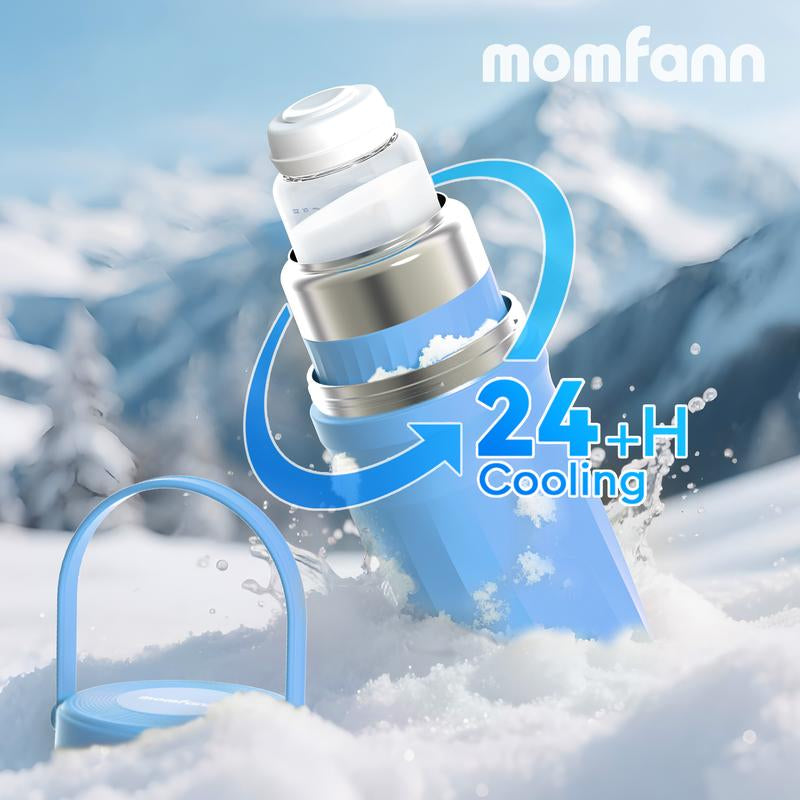 Momfann Portable Breast Milk Cooler for Outdoor,Stainless Steel Liner Breast Milk Cooler with 360° Total Cooling for 24 Hours,With Larger Capacity 2Pcs Baby Bottles for Travel