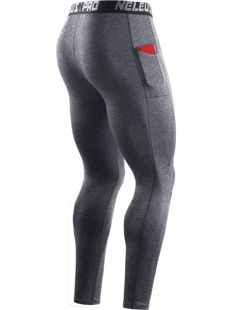 NELEUS Men'S Dry Fit Compression Baselayer Pants Running Tights Leggings with Phone Pocket