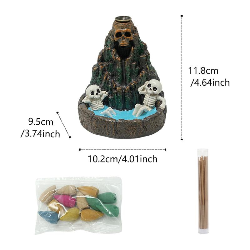 1Pc Skull Mountain Backflow Incense Burner, Includes Box of Incense Sticks and Backflow Incense Cones, Creative Home Decor for Halloween, Eye-Catching Decorative Piece