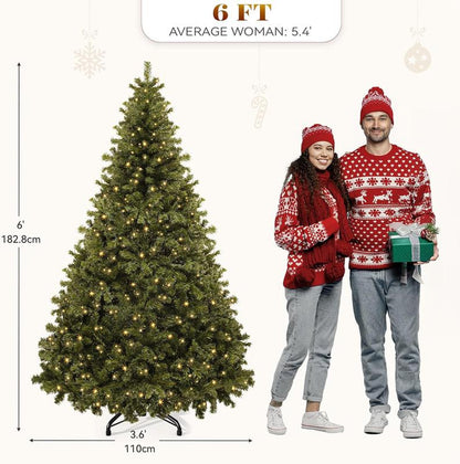 YITAHOME 6/7.5/9 Ft Prelit Snow Flocked/Pine Cones/White/Black/Green Artificial Full Christmas Tree, Christmas Pine Tree with Foldable Base for Home, Party Decoration