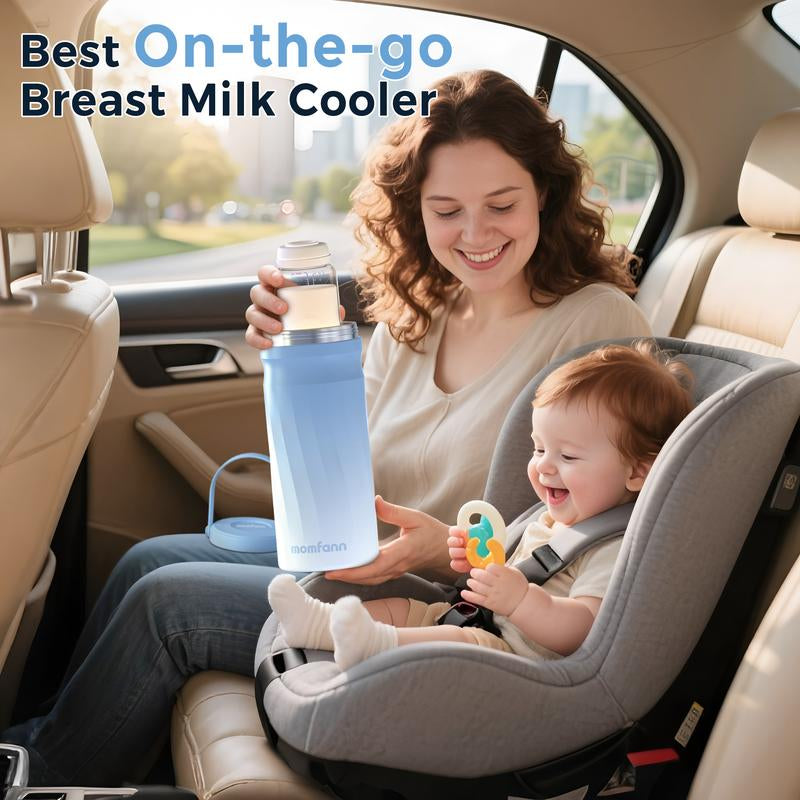 Momfann Portable Breast Milk Cooler for Outdoor,Stainless Steel Liner Breast Milk Cooler with 360° Total Cooling for 24 Hours,With Larger Capacity 2Pcs Baby Bottles for Travel