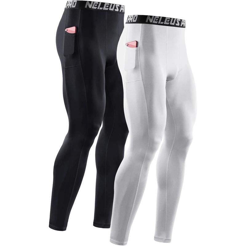NELEUS Men'S Dry Fit Compression Baselayer Pants Running Tights Leggings with Phone Pocket