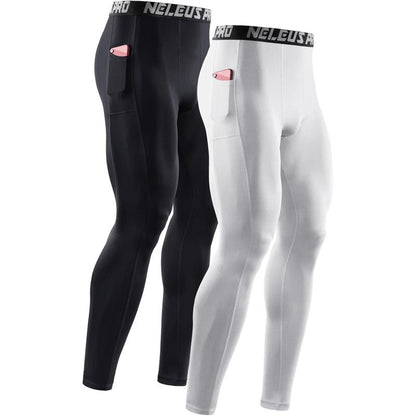 NELEUS Men'S Dry Fit Compression Baselayer Pants Running Tights Leggings with Phone Pocket