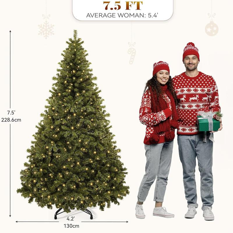YITAHOME 6/7.5/9 Ft Prelit Snow Flocked/Pine Cones/White/Black/Green Artificial Full Christmas Tree, Christmas Pine Tree with Foldable Base for Home, Party Decoration