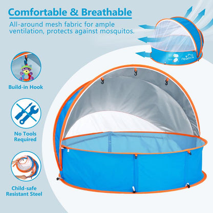 Peradix Baby Beach Tent, Paddling Pool for Kids & Pets Infant Ball Pit Tent, Toddler Wading Pool UV Sun Shelter Canopy with Mosquito Net, Portable Pop up Tent Summer Beach Toys for Child