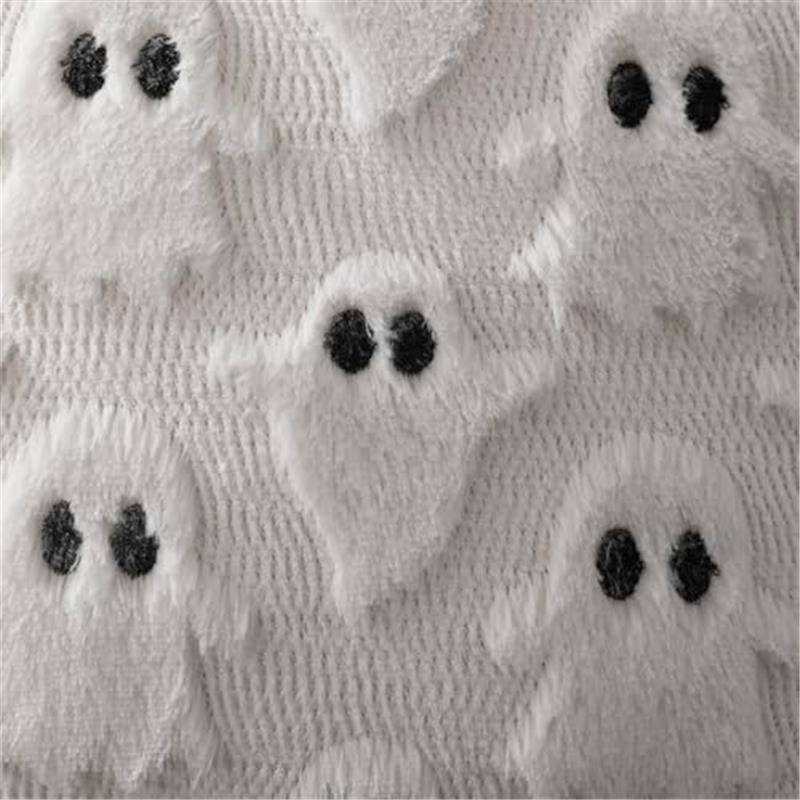 Set of 2- Halloween Pillow Covers 18X18 Inch White Ghost Throw Pillow Cases Soft Plush Faux Fur Wool Couch Cushion Case Bedroom Living Room Home Decor