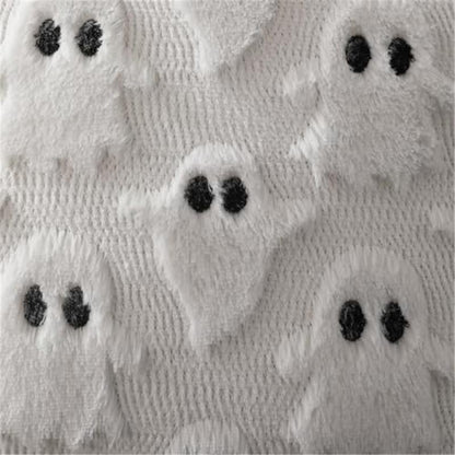 Set of 2- Halloween Pillow Covers 18X18 Inch White Ghost Throw Pillow Cases Soft Plush Faux Fur Wool Couch Cushion Case Bedroom Living Room Home Decor