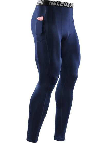 NELEUS Men'S Dry Fit Compression Baselayer Pants Running Tights Leggings with Phone Pocket