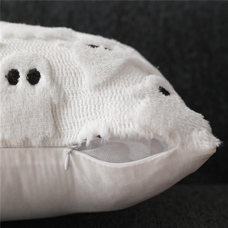 Set of 2- Halloween Pillow Covers 18X18 Inch White Ghost Throw Pillow Cases Soft Plush Faux Fur Wool Couch Cushion Case Bedroom Living Room Home Decor