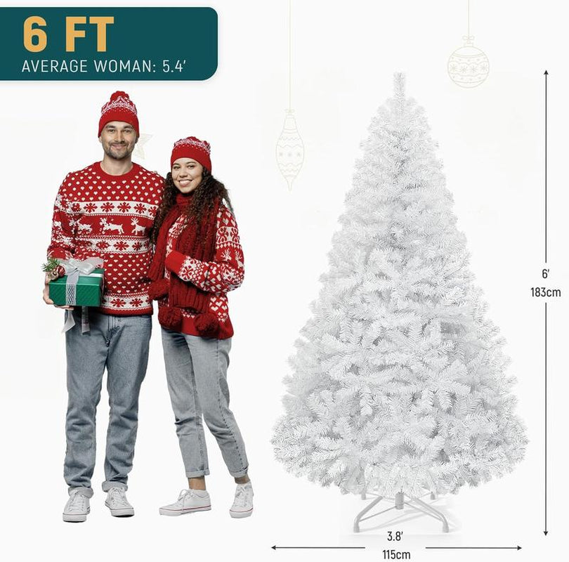 YITAHOME 6/7.5/9 Ft Prelit Snow Flocked/Pine Cones/White/Black/Green Artificial Full Christmas Tree, Christmas Pine Tree with Foldable Base for Home, Party Decoration
