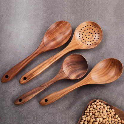Kitchen Utensils Set，Kitchen 5-Piece Wooden Spoons for Cooking - Smooth Finish Teak Wooden Utensils for Cooking - Soft Comfort-Grip Wood Spoons for Cooking - Non-Stick Wooden Cooking Utensils - Wooden Spoon Sets