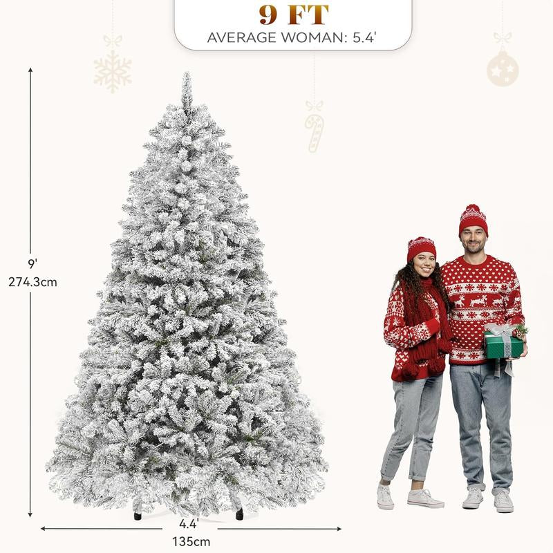 YITAHOME 6/7.5/9 Ft Prelit Snow Flocked/Pine Cones/White/Black/Green Artificial Full Christmas Tree, Christmas Pine Tree with Foldable Base for Home, Party Decoration