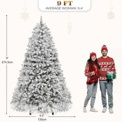 YITAHOME 6/7.5/9 Ft Prelit Snow Flocked/Pine Cones/White/Black/Green Artificial Full Christmas Tree, Christmas Pine Tree with Foldable Base for Home, Party Decoration