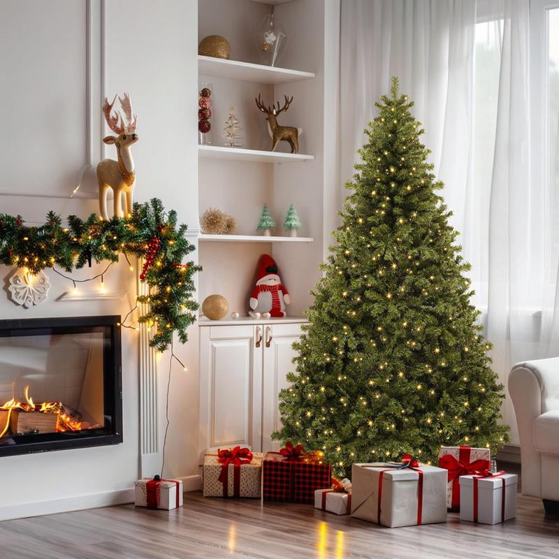 YITAHOME 6/7.5/9 Ft Prelit Snow Flocked/Pine Cones/White/Black/Green Artificial Full Christmas Tree, Christmas Pine Tree with Foldable Base for Home, Party Decoration
