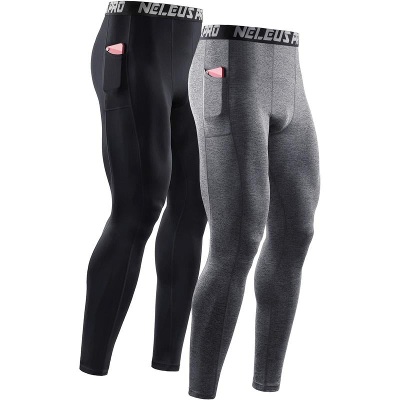 NELEUS Men'S Dry Fit Compression Baselayer Pants Running Tights Leggings with Phone Pocket