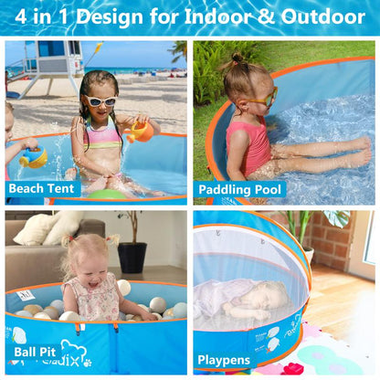 Peradix Baby Beach Tent, Paddling Pool for Kids & Pets Infant Ball Pit Tent, Toddler Wading Pool UV Sun Shelter Canopy with Mosquito Net, Portable Pop up Tent Summer Beach Toys for Child