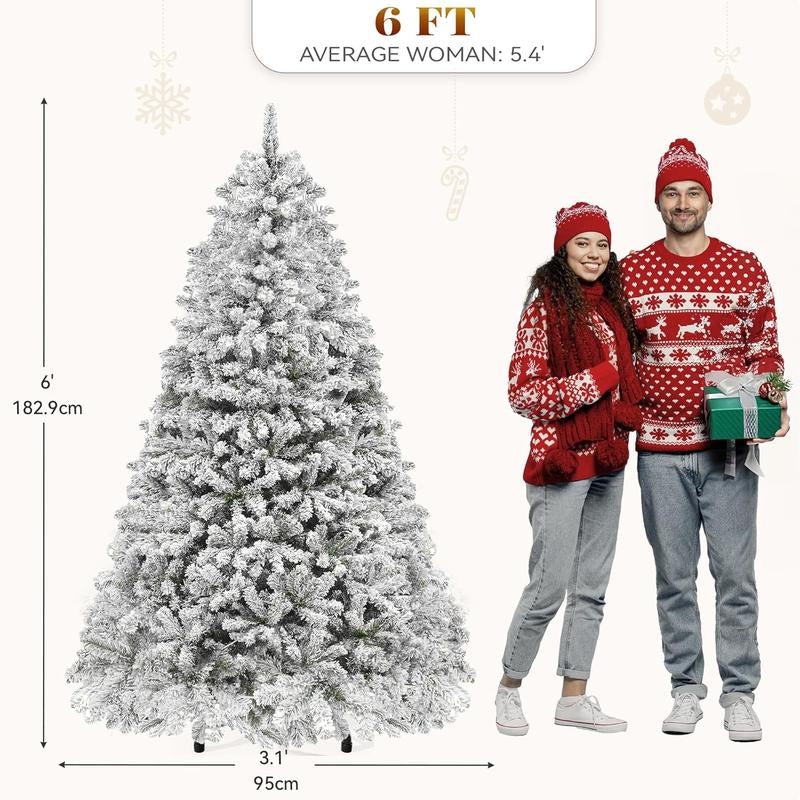 YITAHOME 6/7.5/9 Ft Prelit Snow Flocked/Pine Cones/White/Black/Green Artificial Full Christmas Tree, Christmas Pine Tree with Foldable Base for Home, Party Decoration
