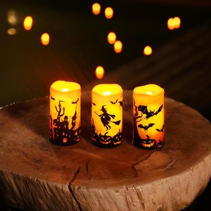 Halloween Candles, Orange Flameless Candles, Battery Operated LED Pillar Candles with Remote Timers for Halloween Decoration, Day of the Dead, Set of 3