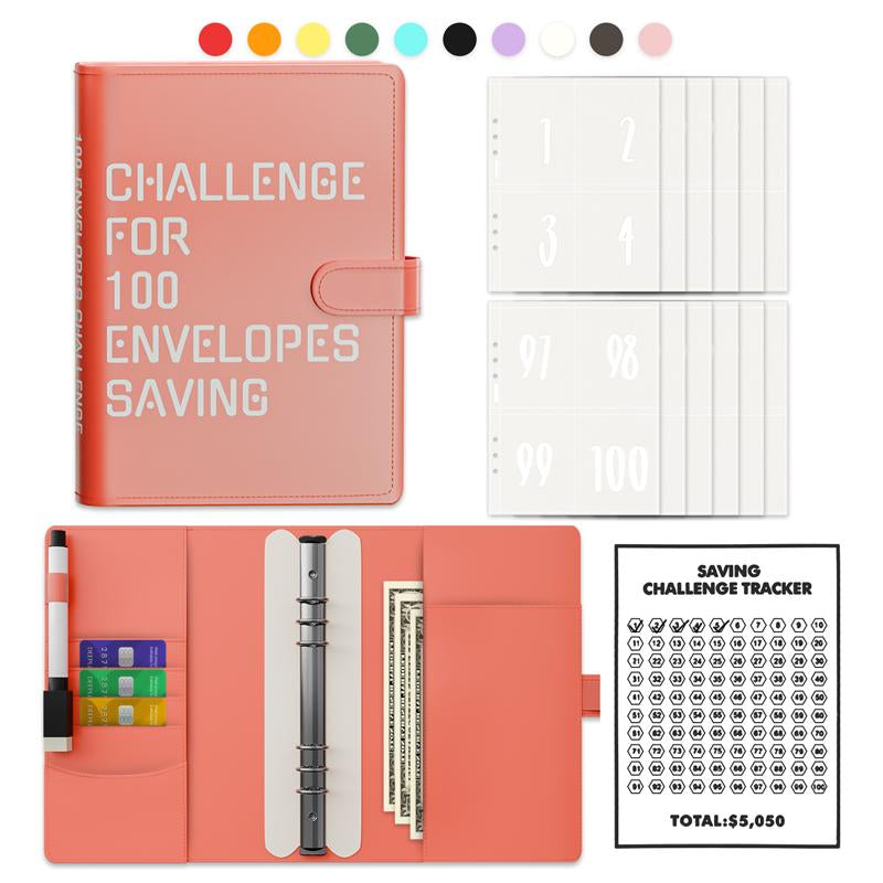 New Edition 100 Envelopes Saving Challenge,Easy and Fun Way to save $5,050,Money Saving Book,Waterproof Wallet,Storage Bag,Saving Tips,Desk Office Accessories,Budget Plan