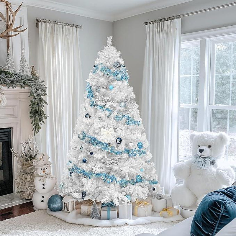 YITAHOME 6/7.5/9 Ft Prelit Snow Flocked/Pine Cones/White/Black/Green Artificial Full Christmas Tree, Christmas Pine Tree with Foldable Base for Home, Party Decoration