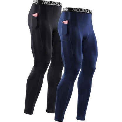 NELEUS Men'S Dry Fit Compression Baselayer Pants Running Tights Leggings with Phone Pocket