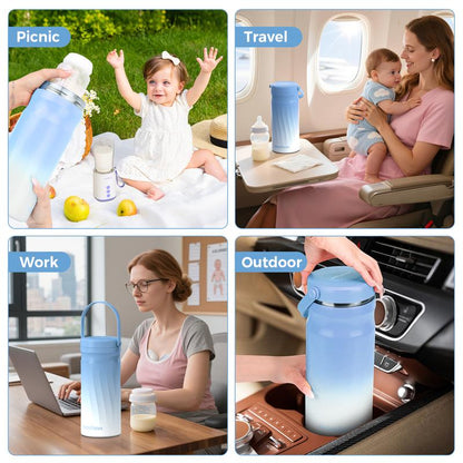Momfann Portable Breast Milk Cooler for Outdoor,Stainless Steel Liner Breast Milk Cooler with 360° Total Cooling for 24 Hours,With Larger Capacity 2Pcs Baby Bottles for Travel