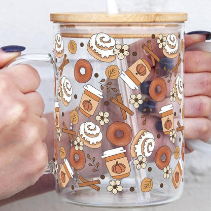 Sip-Sip Hooray! 17Oz Fall Glass Mug – Pumpkin Spice Aesthetic Cup with Lid & Straw, Falltok Iced Coffee Tumbler, Reusable & Portable Drinkware**