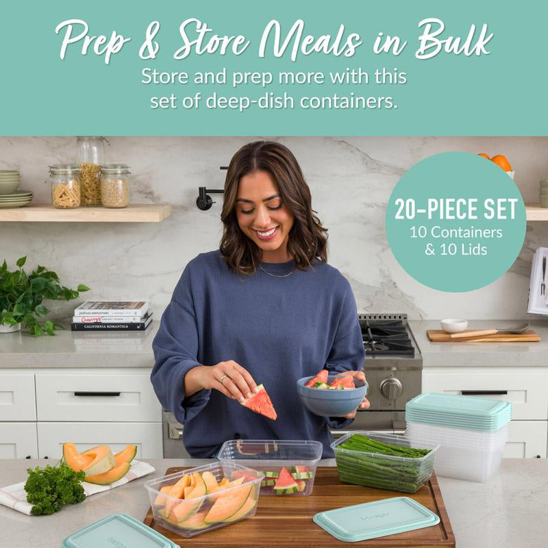 Bentgo Prep 8-Cup Deep-Dish Container (20-Piece Set) - Aqua Splash Color, Reusable Meal Containers, Bpa-Free, Durable, Stackable Design, Food Storage