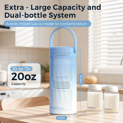 Momfann Portable Breast Milk Cooler for Outdoor,Stainless Steel Liner Breast Milk Cooler with 360° Total Cooling for 24 Hours,With Larger Capacity 2Pcs Baby Bottles for Travel