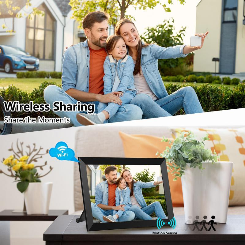 Digital Picture Frame Wifi, 10.1 Inch Wifi Digital Photo Frame with Full HD Touch Screen, 32GB Storage Auto-Rotate Wall Mountable Easy Share Photos or Videos via Free App from Anywhere Best Gift