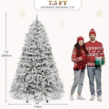 YITAHOME 6/7.5/9 Ft Prelit Snow Flocked/Pine Cones/White/Black/Green Artificial Full Christmas Tree, Christmas Pine Tree with Foldable Base for Home, Party Decoration