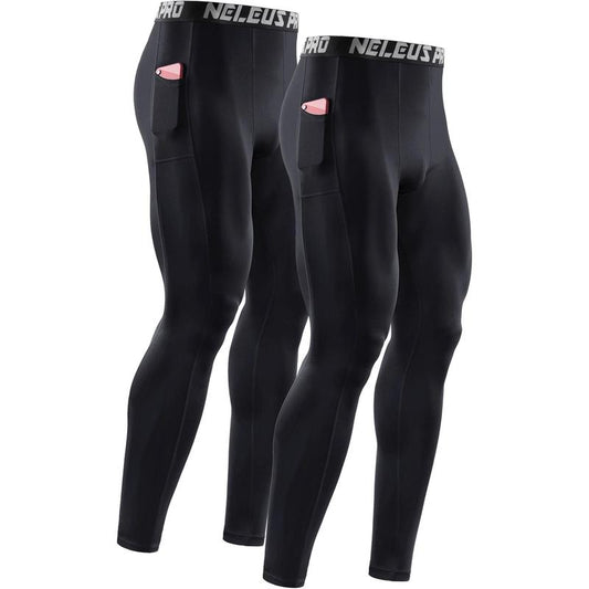 NELEUS Men'S Dry Fit Compression Baselayer Pants Running Tights Leggings with Phone Pocket