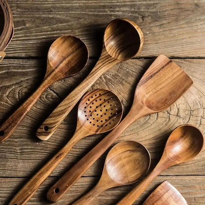 Kitchen Utensils Set，Kitchen 5-Piece Wooden Spoons for Cooking - Smooth Finish Teak Wooden Utensils for Cooking - Soft Comfort-Grip Wood Spoons for Cooking - Non-Stick Wooden Cooking Utensils - Wooden Spoon Sets
