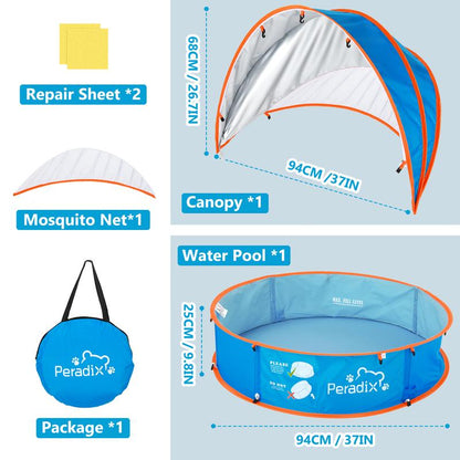 Peradix Baby Beach Tent, Paddling Pool for Kids & Pets Infant Ball Pit Tent, Toddler Wading Pool UV Sun Shelter Canopy with Mosquito Net, Portable Pop up Tent Summer Beach Toys for Child