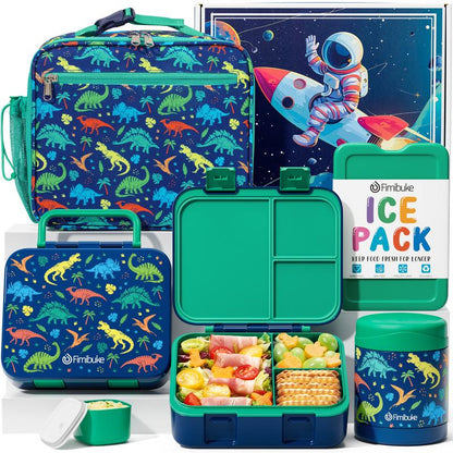 Fimibuke Bento Lunch Box with Thermos 32Oz Snack Lunch Container with 3 Compartments, Insulated Lunch Bag, 12Oz Leakproof Food Jar, and Ice Pack — Ideal for Daycare, School, or On-The-Go Meals Dealsforyoudays