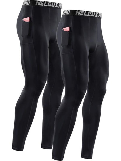 NELEUS Men'S Dry Fit Compression Baselayer Pants Running Tights Leggings with Phone Pocket