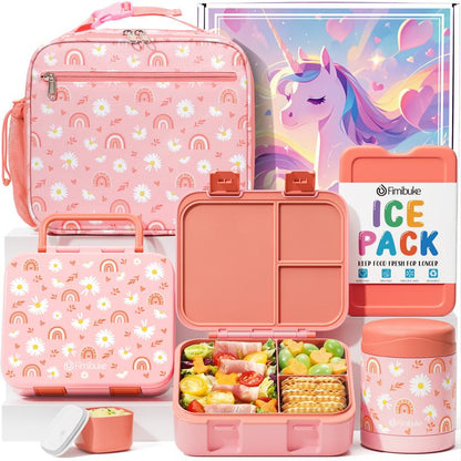 Fimibuke Bento Lunch Box with Thermos 32Oz Snack Lunch Container with 3 Compartments, Insulated Lunch Bag, 12Oz Leakproof Food Jar, and Ice Pack — Ideal for Daycare, School, or On-The-Go Meals Dealsforyoudays