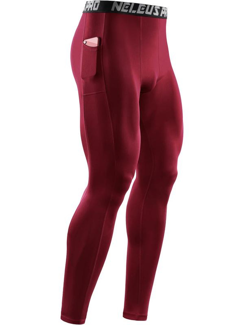 NELEUS Men'S Dry Fit Compression Baselayer Pants Running Tights Leggings with Phone Pocket
