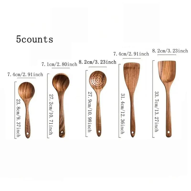 Kitchen Utensils Set，Kitchen 5-Piece Wooden Spoons for Cooking - Smooth Finish Teak Wooden Utensils for Cooking - Soft Comfort-Grip Wood Spoons for Cooking - Non-Stick Wooden Cooking Utensils - Wooden Spoon Sets