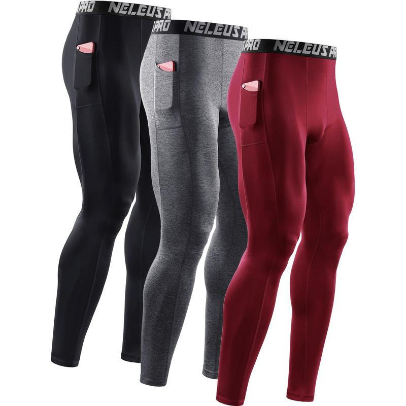 NELEUS Men'S Dry Fit Compression Baselayer Pants Running Tights Leggings with Phone Pocket