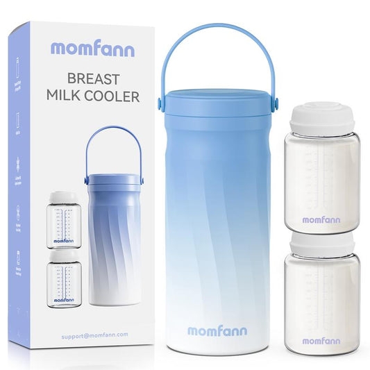 Momfann Portable Breast Milk Cooler for Outdoor,Stainless Steel Liner Breast Milk Cooler with 360° Total Cooling for 24 Hours,With Larger Capacity 2Pcs Baby Bottles for Travel