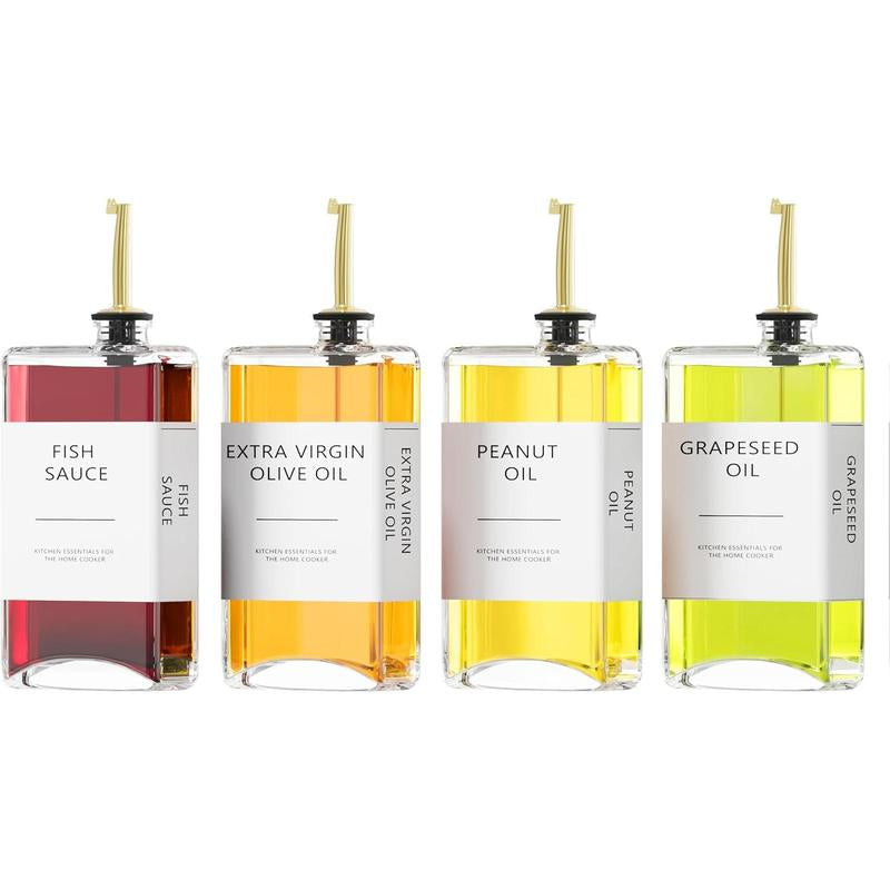 Kitchen Cooking Oil Dispenser Set, Olive Oil & Vinegar Bottles, Soy Sauce Dispenser - 4 Pieces, Gold, Elegant Book Design, Durable, Leak-Proof, Easy-Pour Spouts, Perfect for Kitchen, Dining Table
