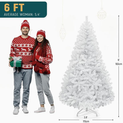 YITAHOME 6/7.5/9 Ft Prelit Snow Flocked/Pine Cones/White/Black/Green Artificial Full Christmas Tree, Christmas Pine Tree with Foldable Base for Home, Party Decoration