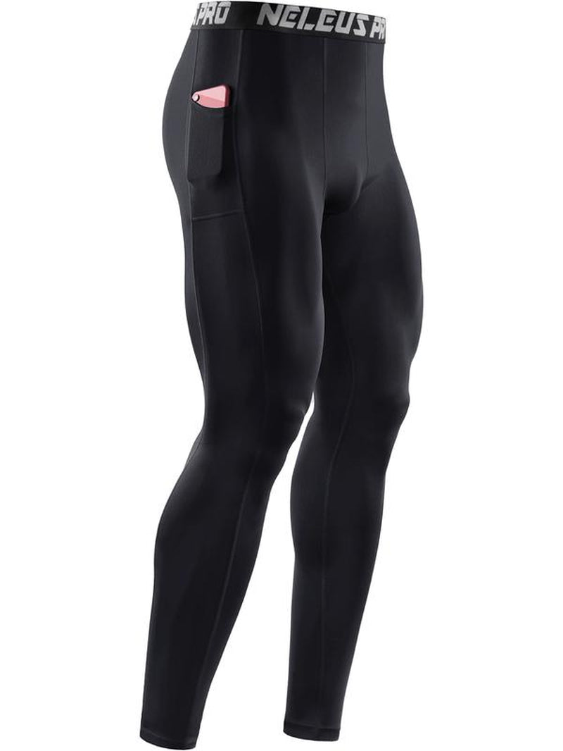 NELEUS Men'S Dry Fit Compression Baselayer Pants Running Tights Leggings with Phone Pocket