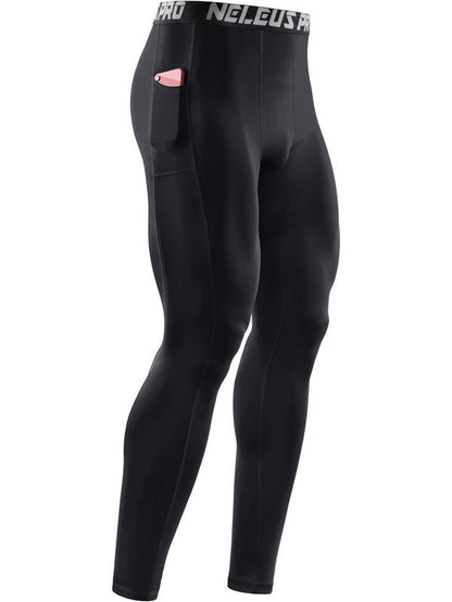 NELEUS Men'S Dry Fit Compression Baselayer Pants Running Tights Leggings with Phone Pocket