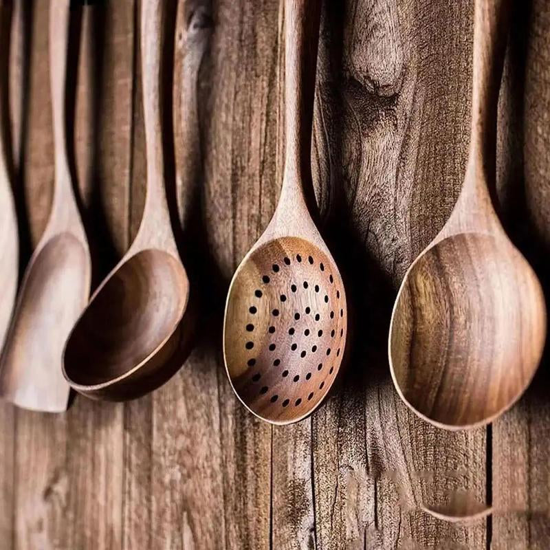 Kitchen Utensils Set，Kitchen 5-Piece Wooden Spoons for Cooking - Smooth Finish Teak Wooden Utensils for Cooking - Soft Comfort-Grip Wood Spoons for Cooking - Non-Stick Wooden Cooking Utensils - Wooden Spoon Sets