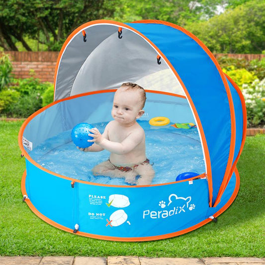 Peradix Baby Beach Tent, Paddling Pool for Kids & Pets Infant Ball Pit Tent, Toddler Wading Pool UV Sun Shelter Canopy with Mosquito Net, Portable Pop up Tent Summer Beach Toys for Child