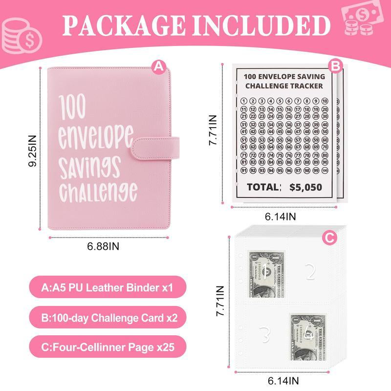 New Edition 100 Envelopes Saving Challenge,Easy and Fun Way to save $5,050,Money Saving Book,Waterproof Wallet,Storage Bag,Saving Tips,Desk Office Accessories,Budget Plan